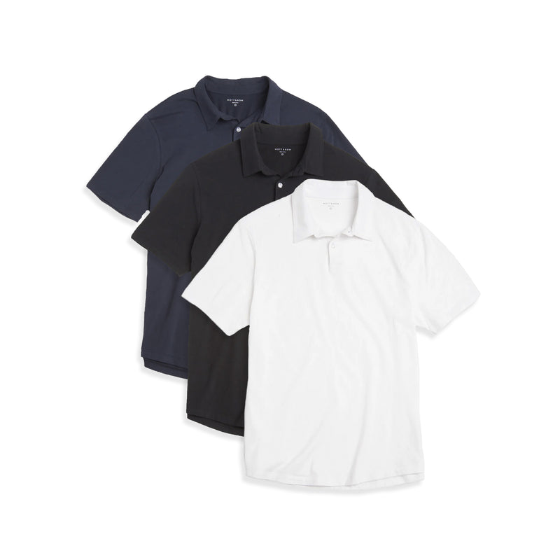 Men wearing White/Black/Navy Jersey Sueded Polo 3-Pack tees