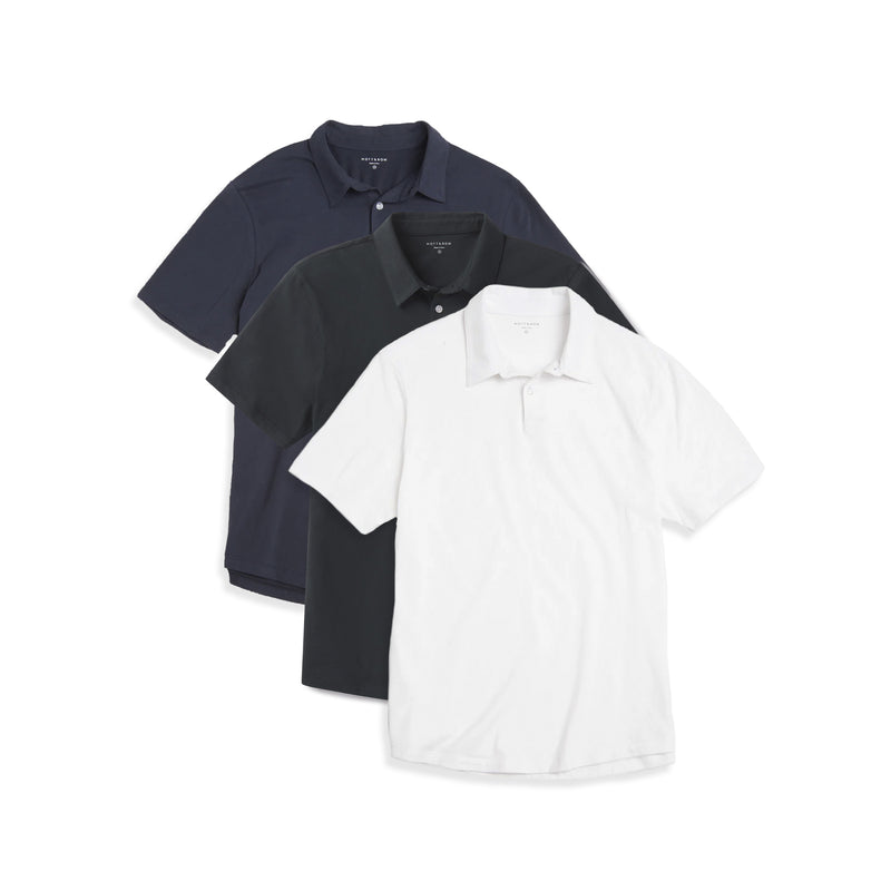 Men wearing White/Pine/Navy Jersey Sueded Polo 3-Pack tees