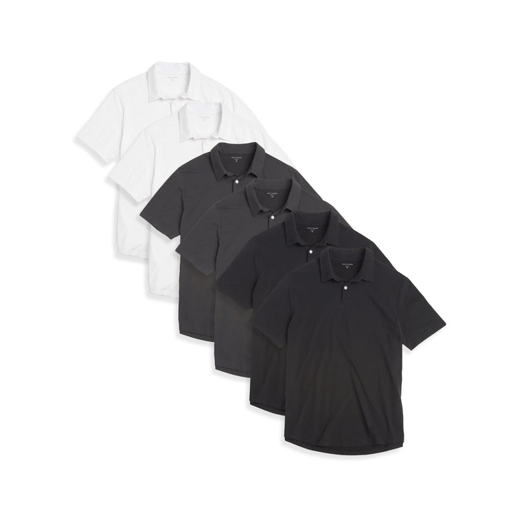 Men wearing White/Black/Dark Gray Jersey Sueded Polo 6-Pack