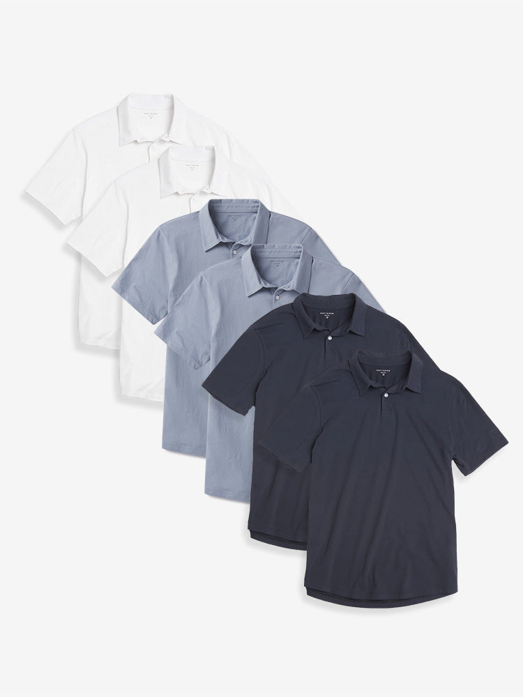 Men wearing White/California Blue/Navy Jersey Sueded Polo 6-Pack