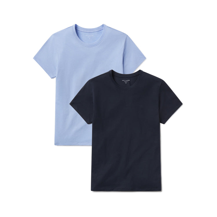Women wearing Navy/Hydrangea Relaxed Crew Marcy Tee 2-Pack