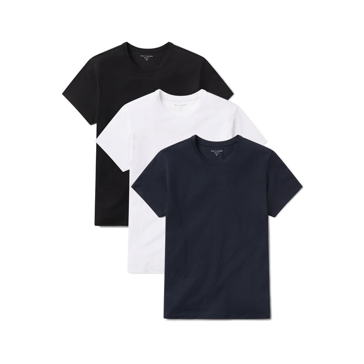 Women wearing White/Black/Navy Relaxed Crew Marcy Tee 3-Pack