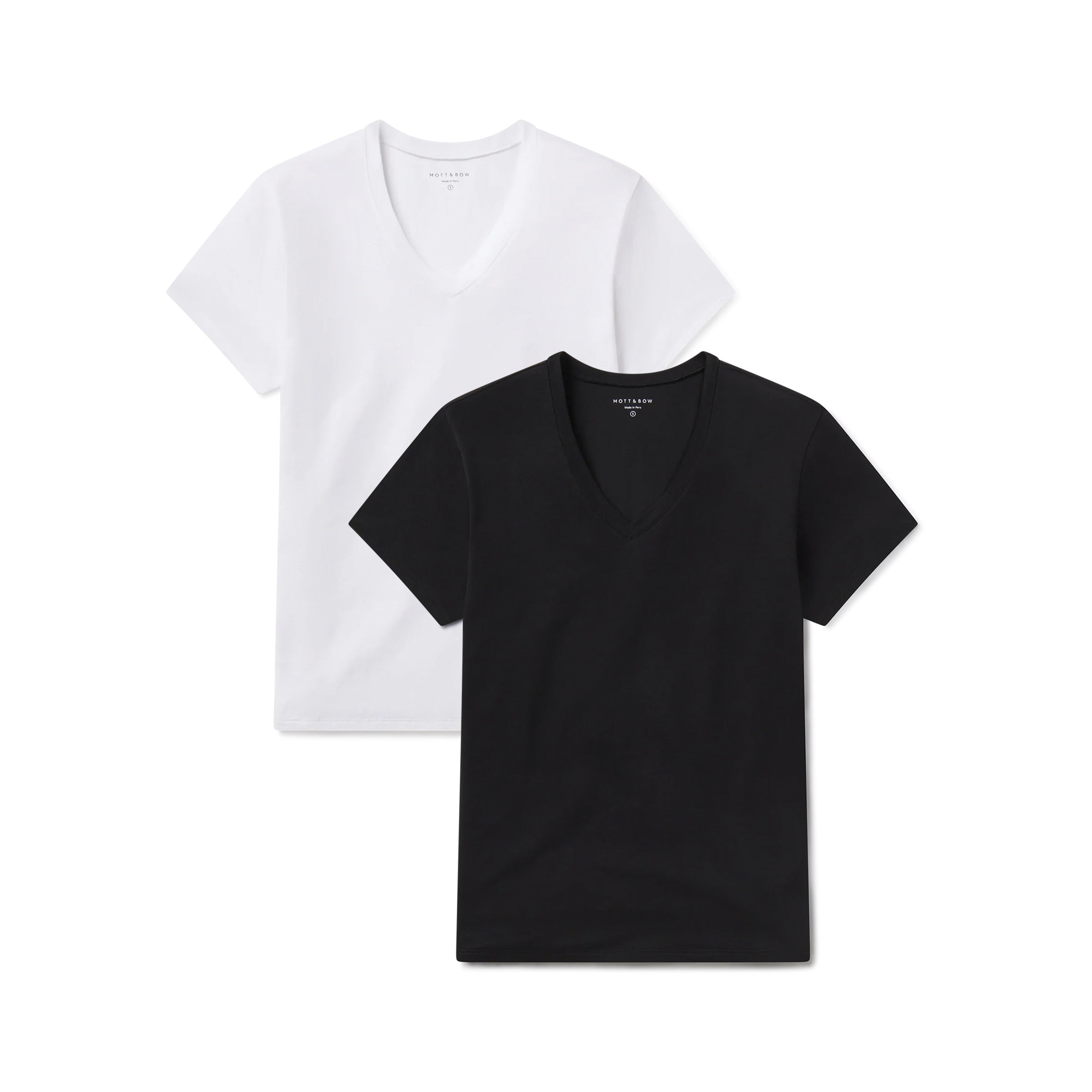 Women wearing White/Black Relaxed V-Neck Marcy Tee 2-Pack tees