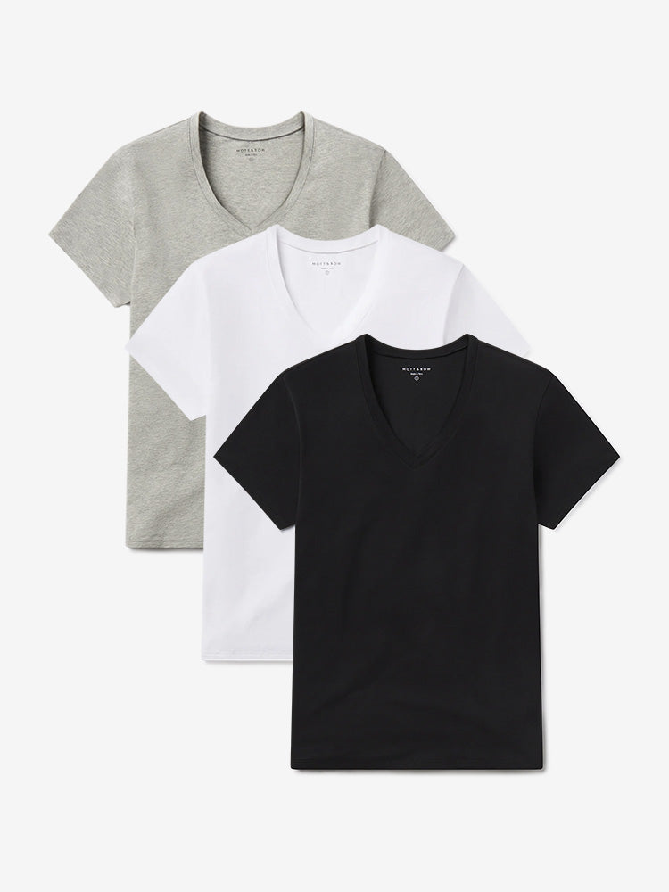 Women wearing White/Black/Heather Gray Relaxed V-Neck Marcy Tee 3-Pack