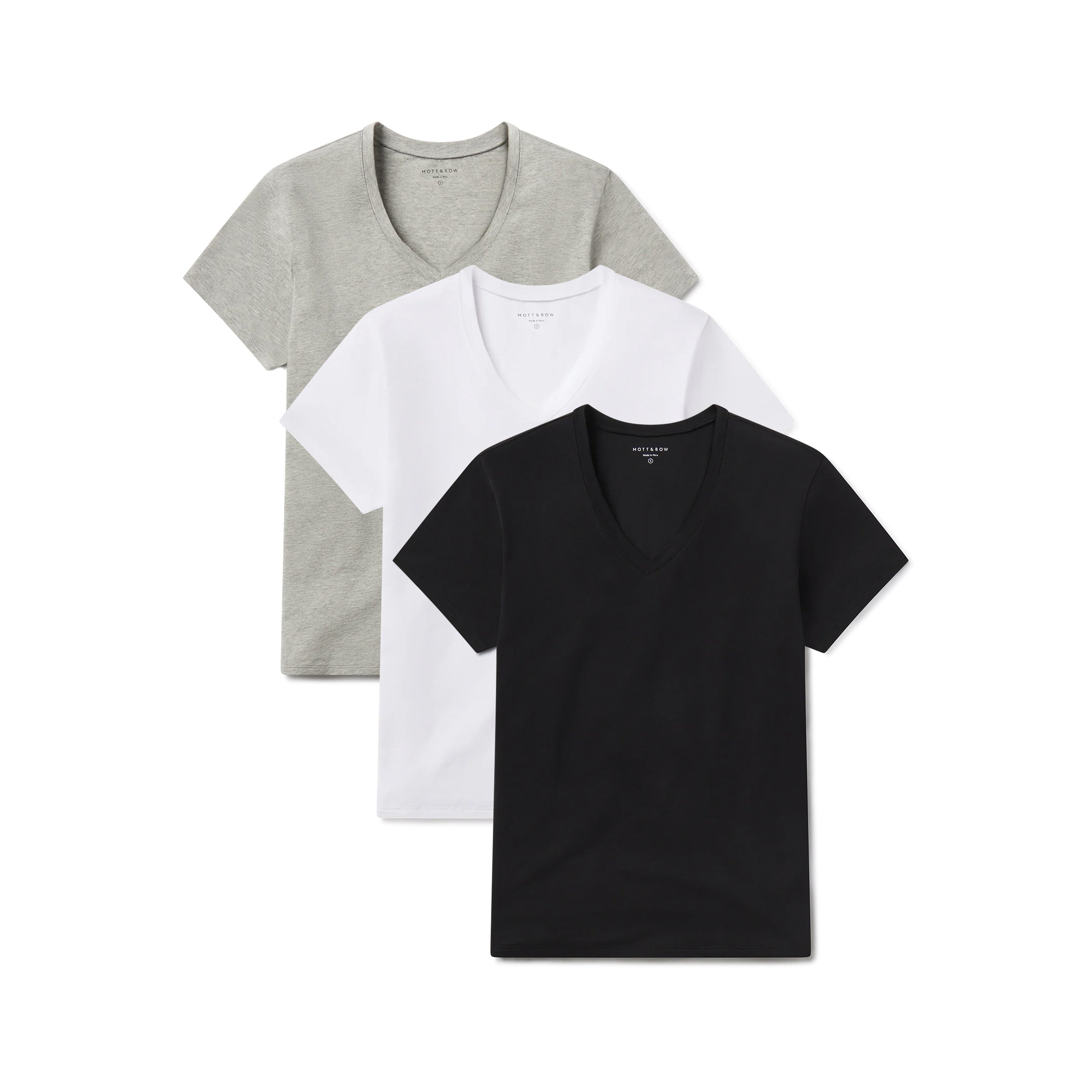Women wearing White/Black/Heather Gray Relaxed V-Neck Marcy Tee 3-Pack tees