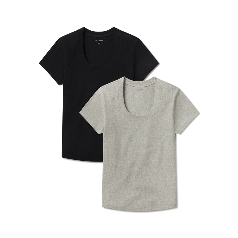 Women wearing Black/Heather Gray Rib Scoop Neck Tee 2-Pack tees
