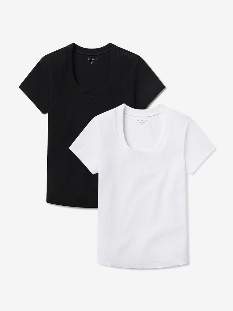 Women wearing White/Black Rib Scoop Neck Tee 2-Pack