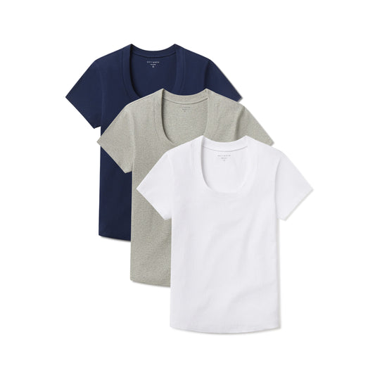 Rib Scoop Neck Tee 3-Pack Navy/Heather Gray/White bdl3_women_rib_scoop tees
