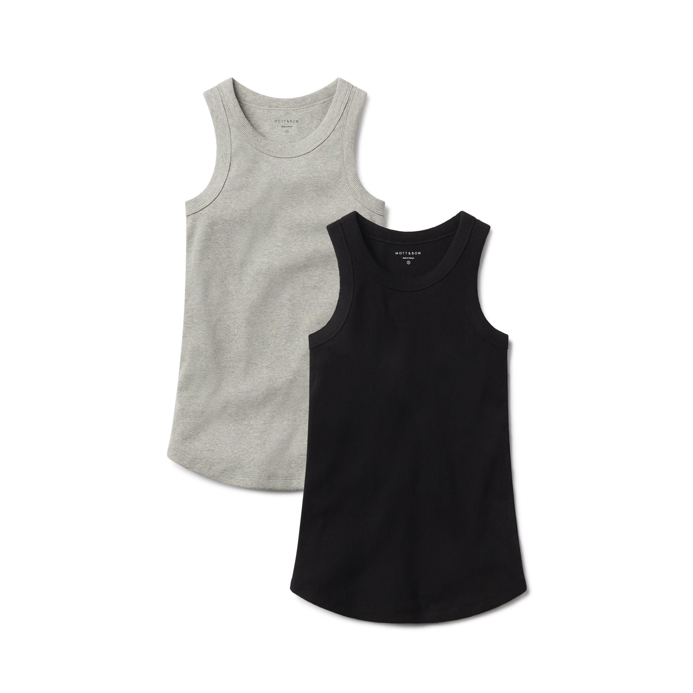 Women wearing Black/Heather Gray Rib Tank Tee 2-Pack tees