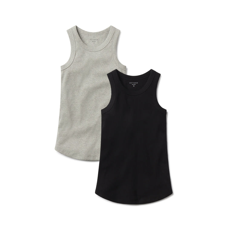 Women wearing Black/Heather Gray Rib Tank Tee 2-Pack