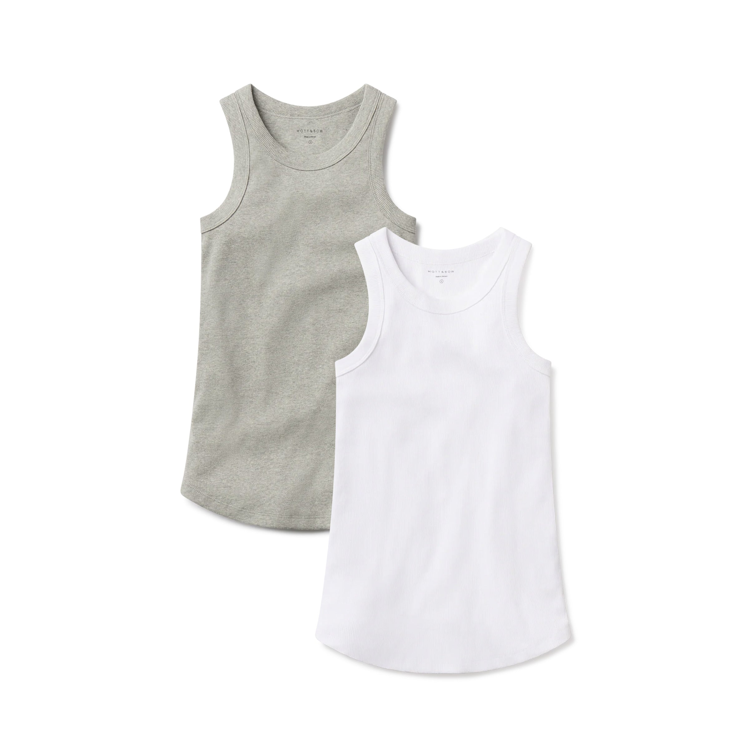 Women wearing Heather Gray/White Rib Tank Tee 2-Pack tees