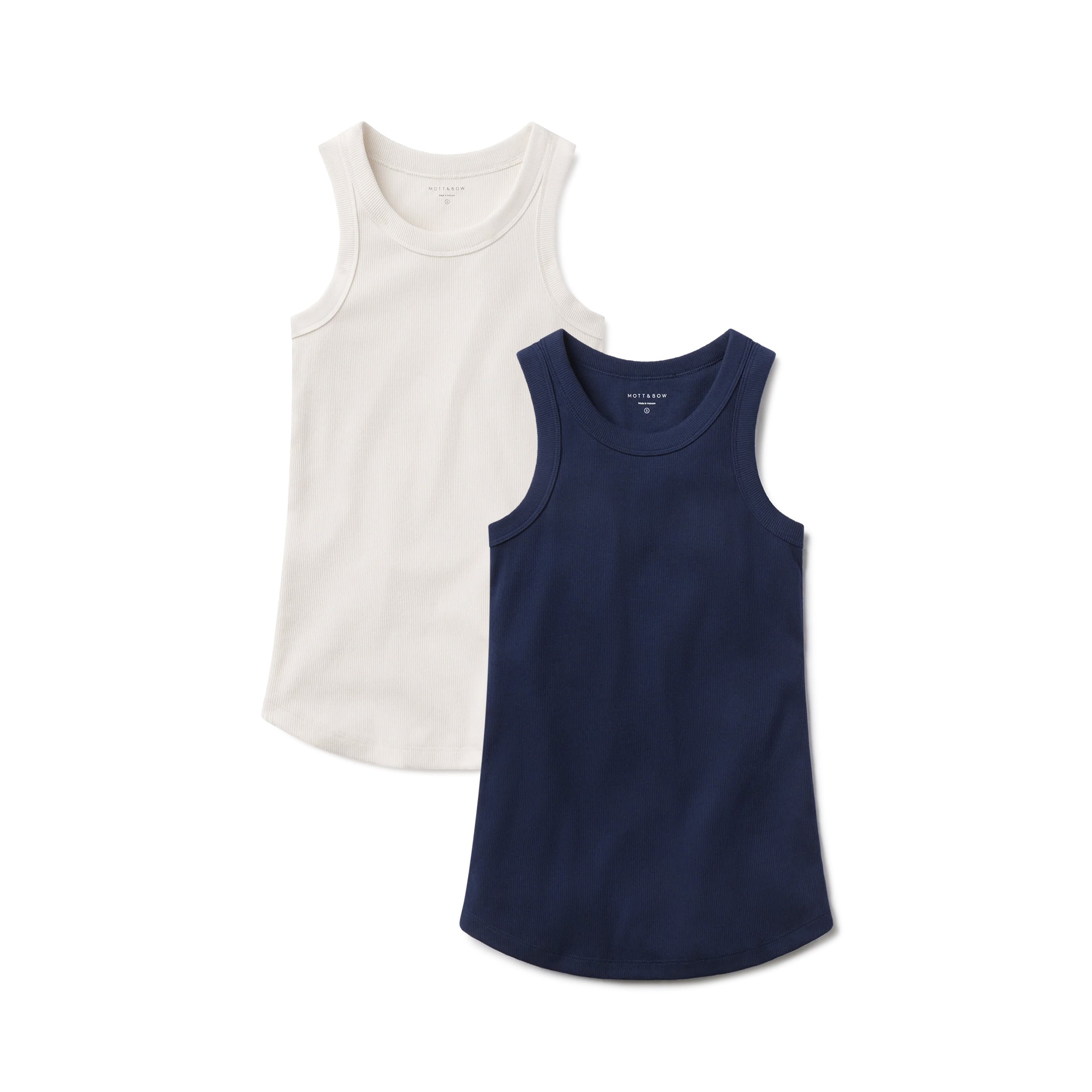 Women wearing Navy/Pearl White Rib Tank Tee 2-Pack tees