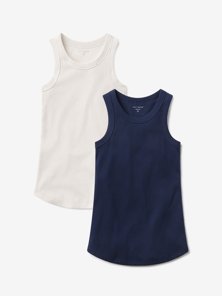 Women wearing Navy/Pearl White Rib Tank Tee 2-Pack
