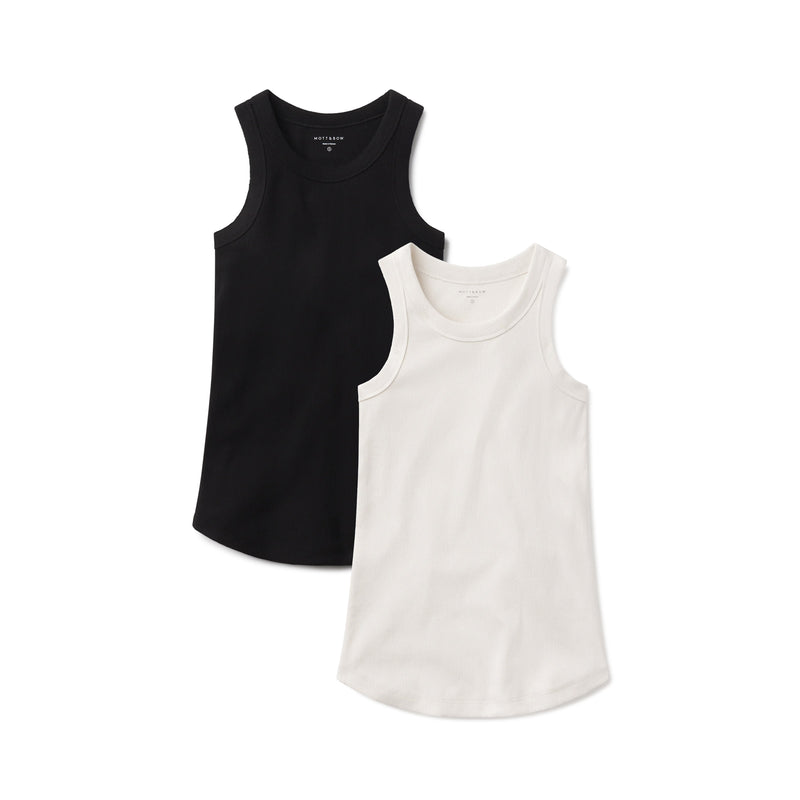 Women wearing White Pearl/Black Rib Tank Tee 2-Pack tees