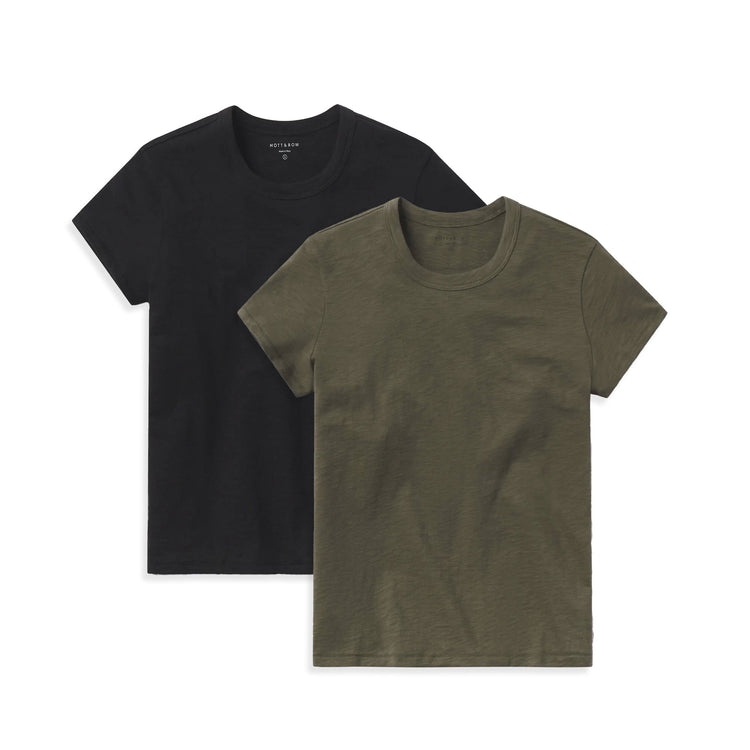 Women wearing Military Green/Black Classic Crew Slub 2-Pack