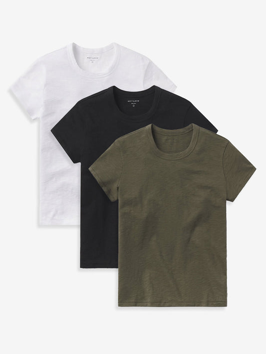 Classic Crew Slub 3-Pack White/Black/Military Green Crew tees