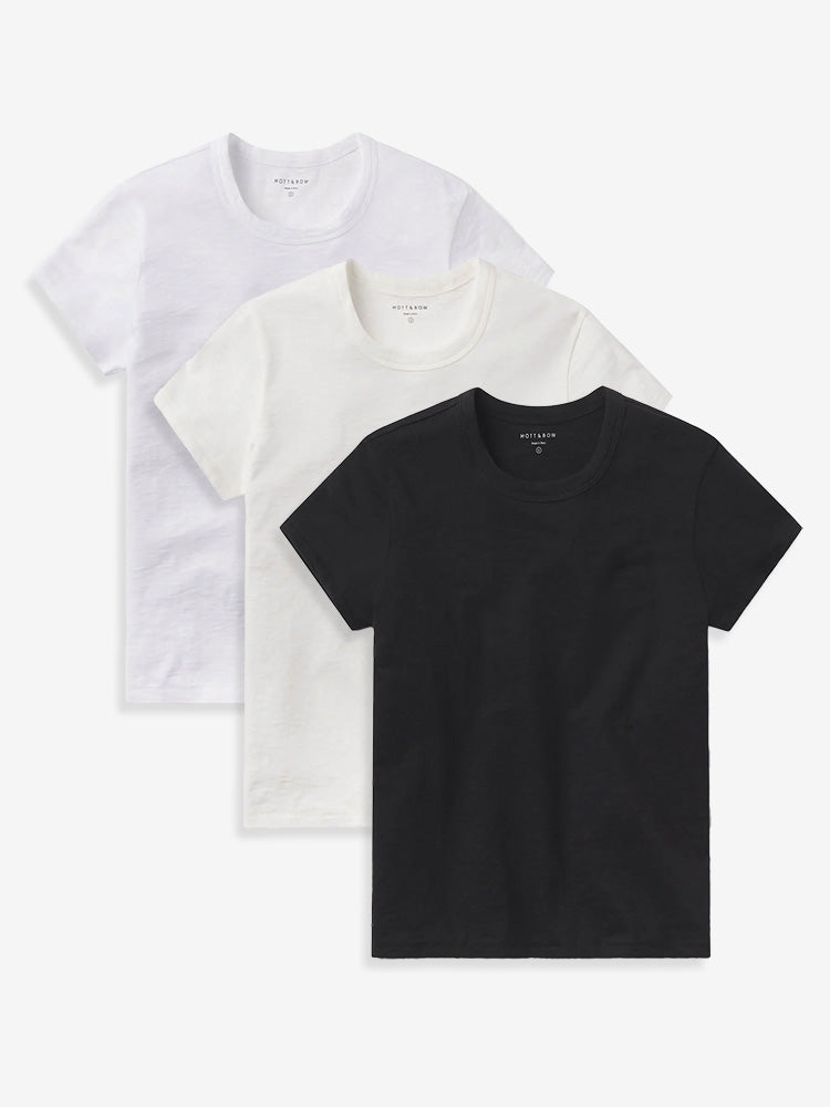 Women wearing White/Bone/Black Classic Crew Slub 3-Pack