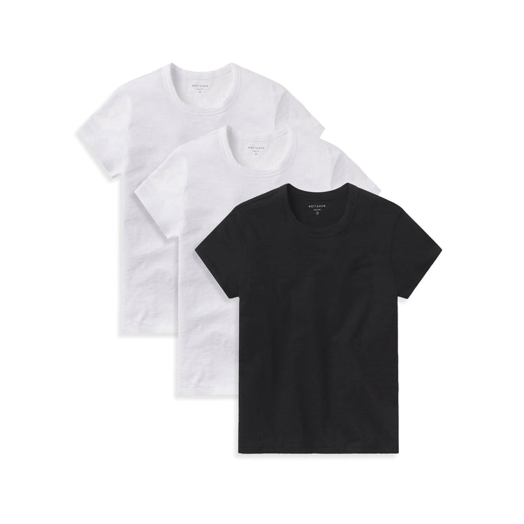 Women wearing White/White/Black Classic Crew Slub 3-Pack