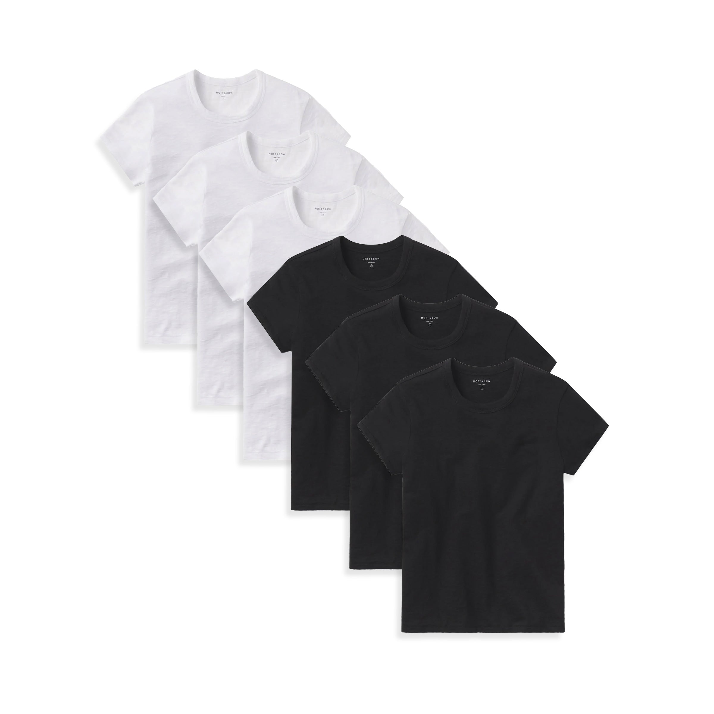 Women wearing White/Black Classic Crew Slub 6-Pack tees