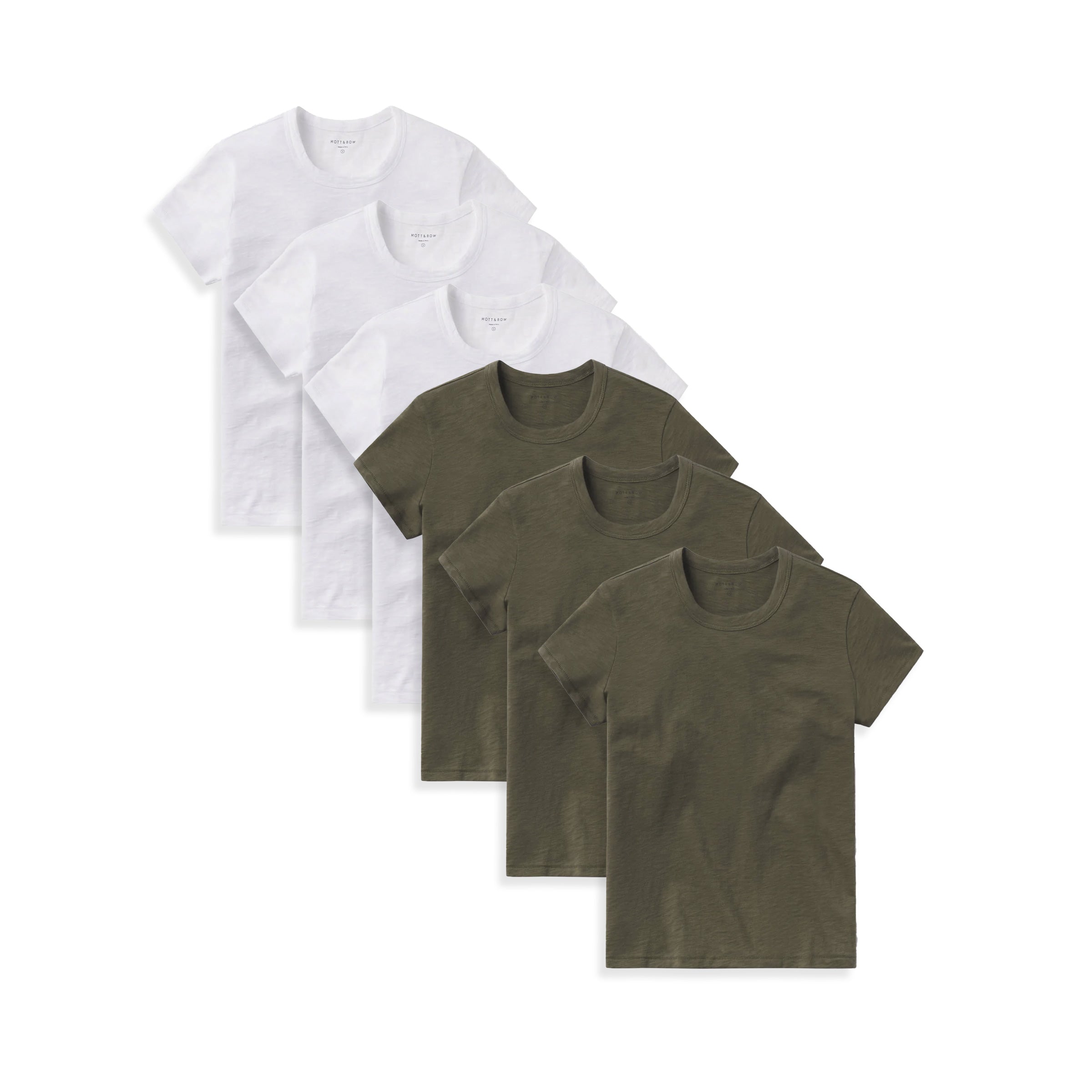 Women wearing Blanco/Verde militar Classic Crew Slub 6-Pack tees