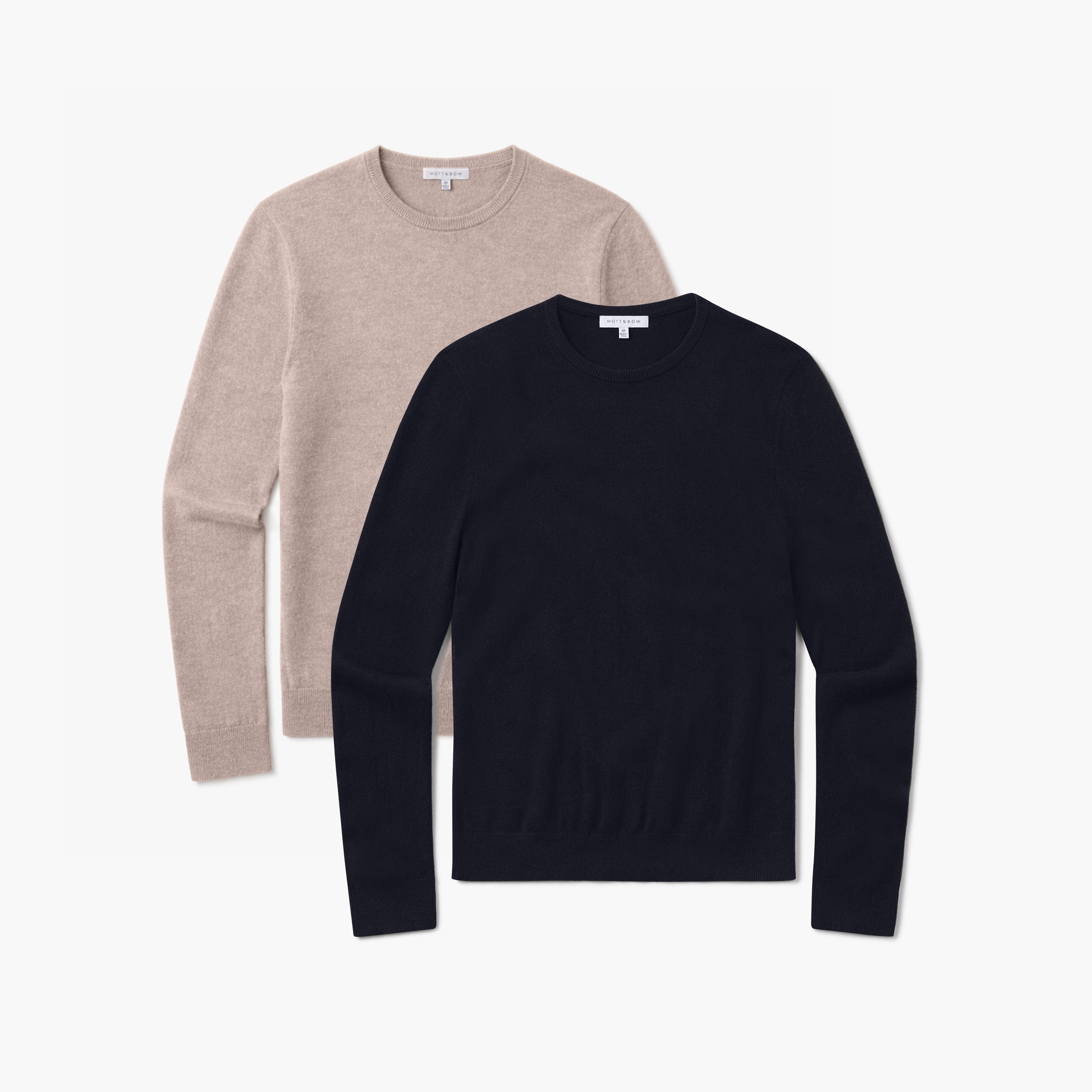 Men wearing Navy/Camel Heather Classic Cashmere Crew Bergen Sweater 2-Pack sweaters