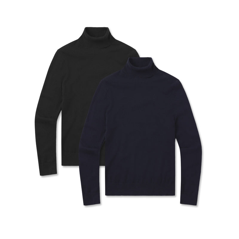 Women wearing Black/Navy Cashmere Turtleneck Willow Sweater 2-Pack sweaters