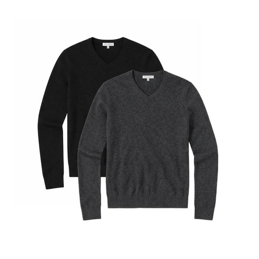 Classic Cashmere V-Neck Bergen Sweater 2-Pack Black/Charcoal Heather V-Neck sweaters