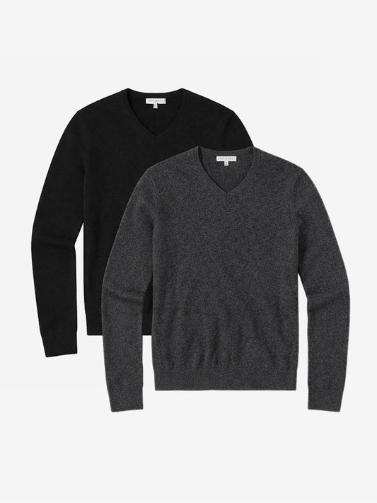 Classic Cashmere V-Neck Bergen Sweater 2-Pack Black/Charcoal Heather V-Neck sweaters