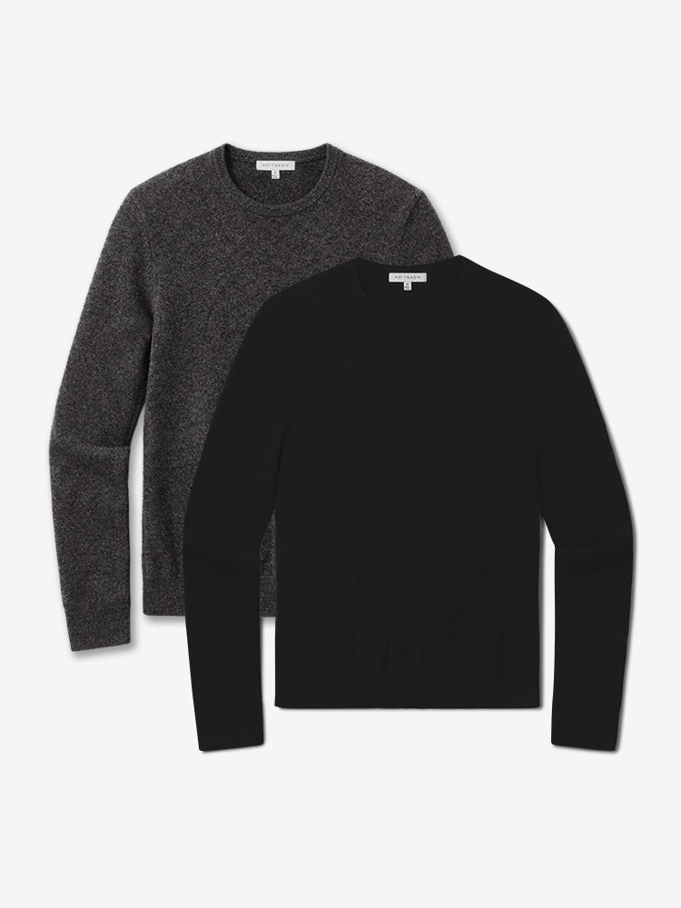 Men wearing Black/Charcoal Heather Classic Cashmere Crew Bergen Sweater 2-Pack