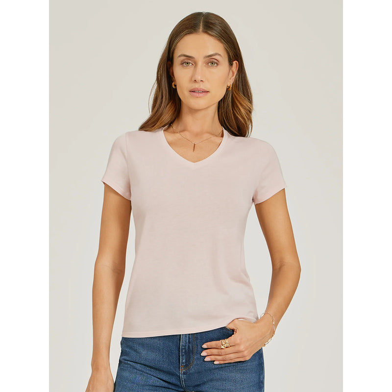 Women wearing White Mott&Bow | Fitted V-Neck Marcy Tee tt tees