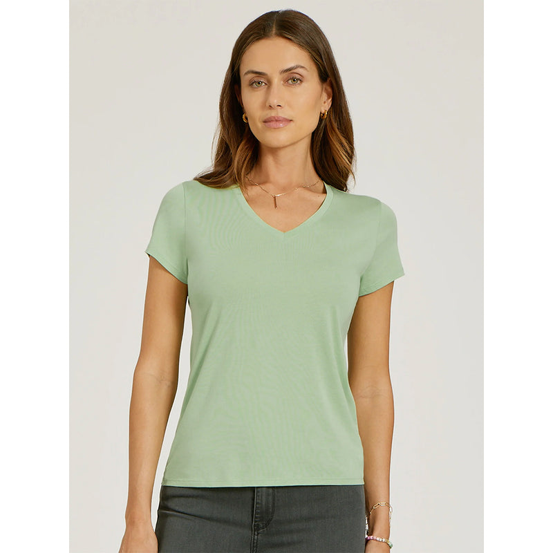 Women wearing White Mott&Bow | Fitted V-Neck Marcy Tee tt tees