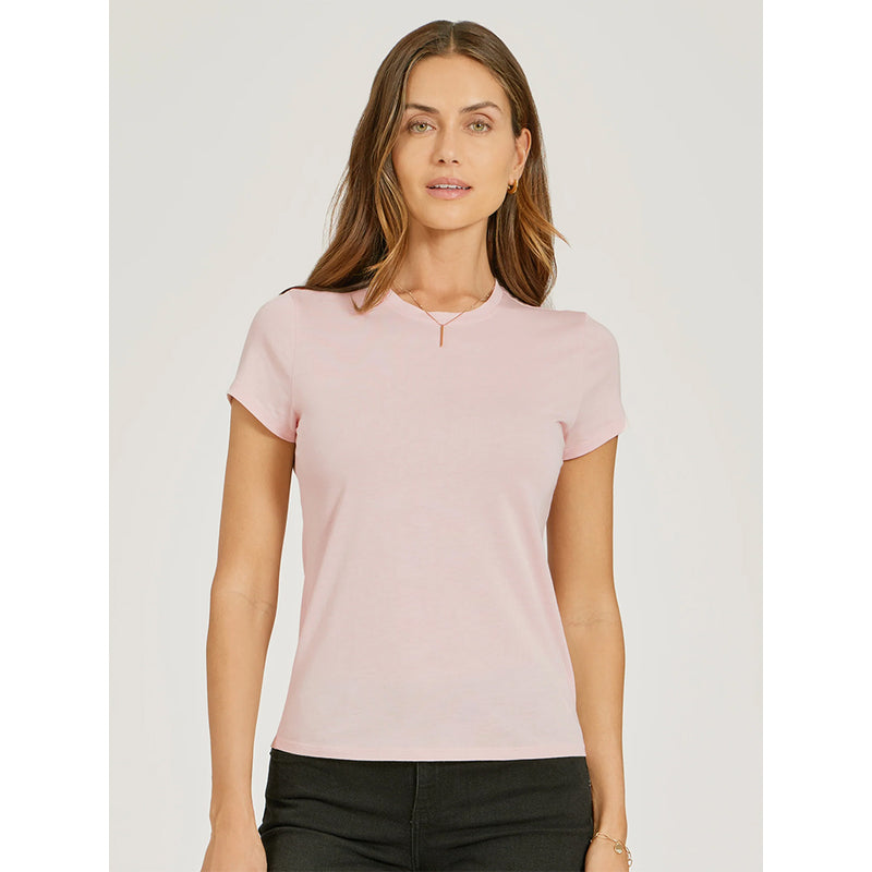 Women wearing White Mott&Bow | Fitted Crew Marcy Tee tt tees