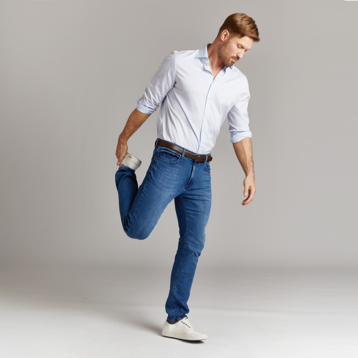 Men wearing Medium Blue Straight Staple Jeans