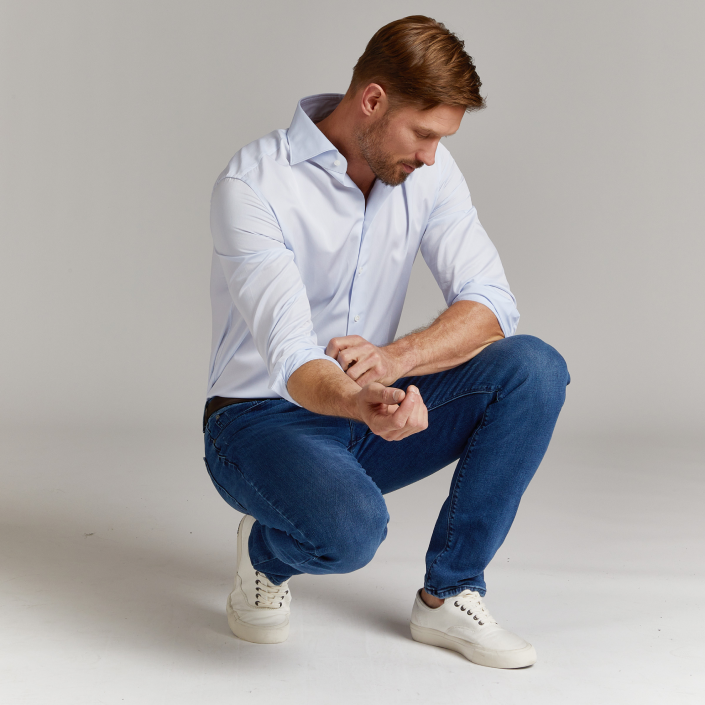 Men wearing Medium Blue Straight Staple Jeans
