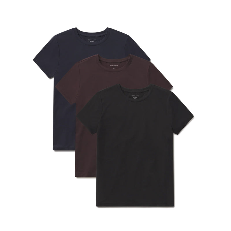 Women wearing Espresso/Black/Navy Second Skin Crew Tee 3-Pack tees
