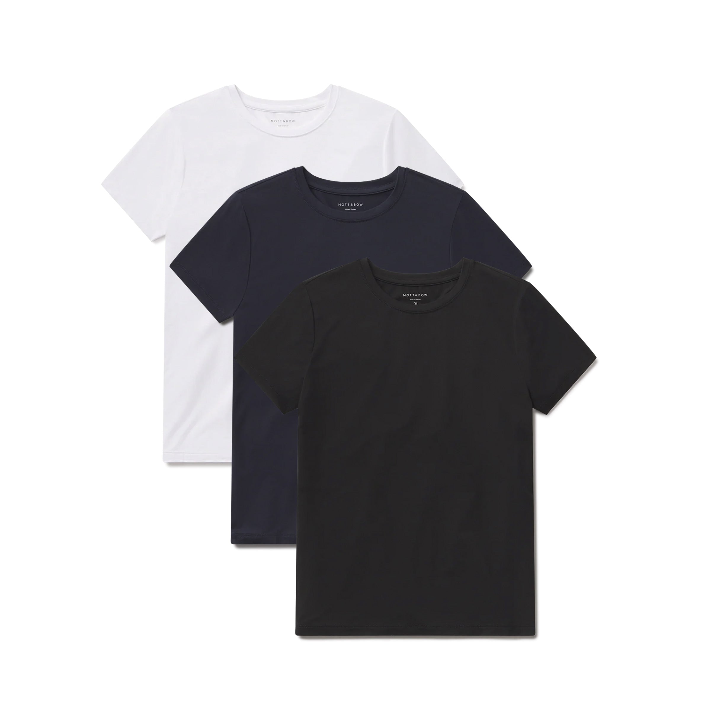 Women wearing White/Black/Navy Second Skin Crew Tee 3-Pack tees