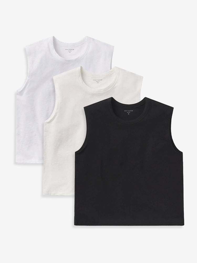 Women wearing White/Bone/Black Relaxed Slub Tank 3-Pack