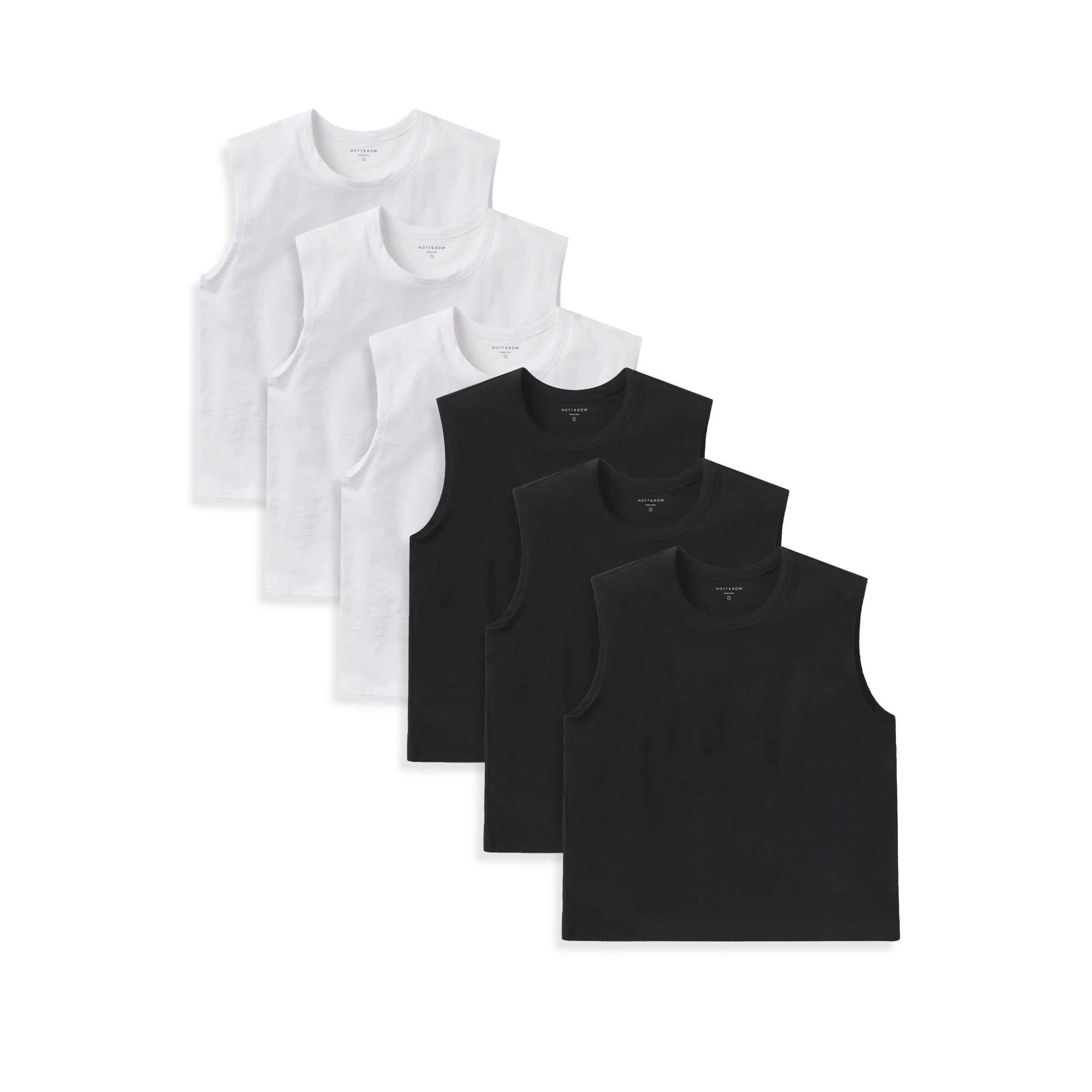 Women wearing White/Black Relaxed Slub Tank 6-Pack tees