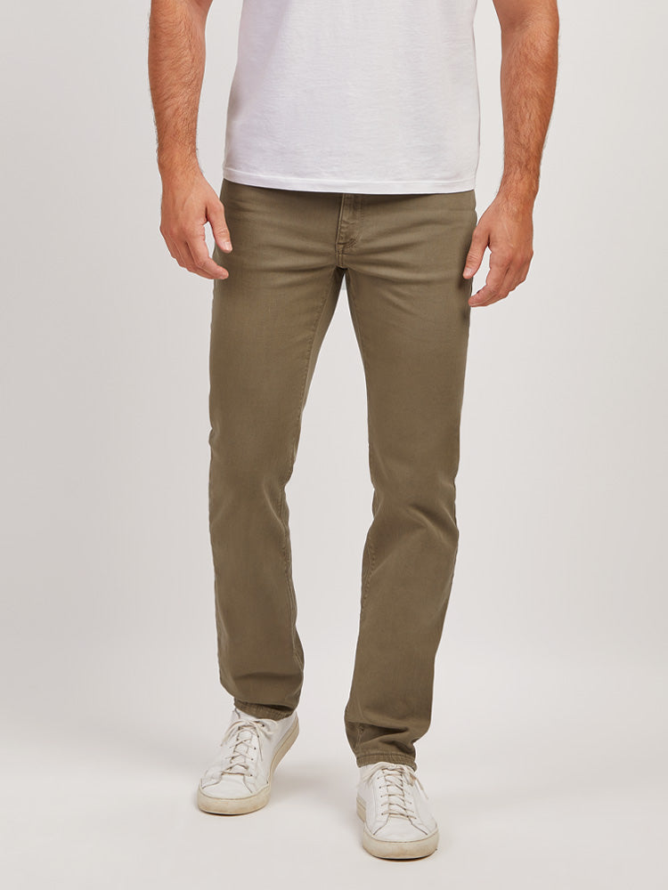  wearing Khaki. Slim Mercer Jeans - Pre Order jeans