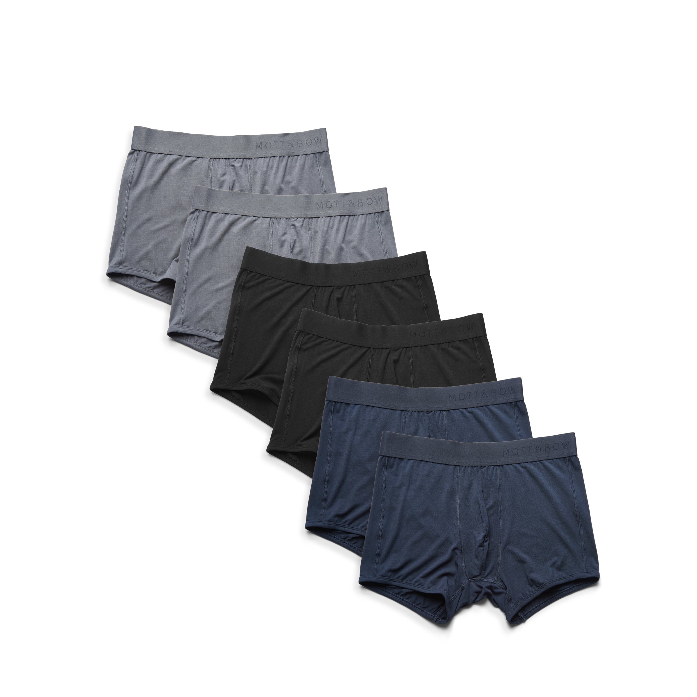  wearing Gray/Black/Navy Trunks 6-Pack