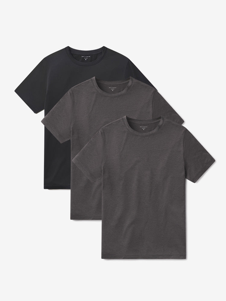 wearing Charcoal Heather/Charcoal Heather/Black Heather Tech Tee 3-Pack