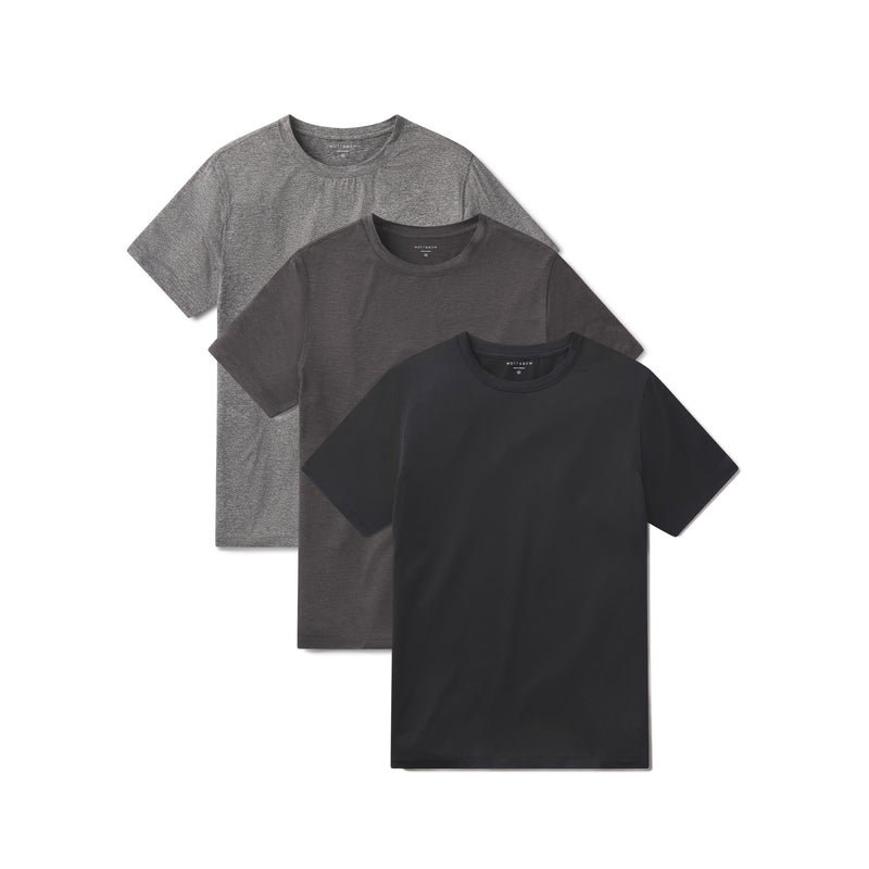  wearing Black Heather/Charcoal Heather/Heather Gray Tech Tee 3-Pack tees