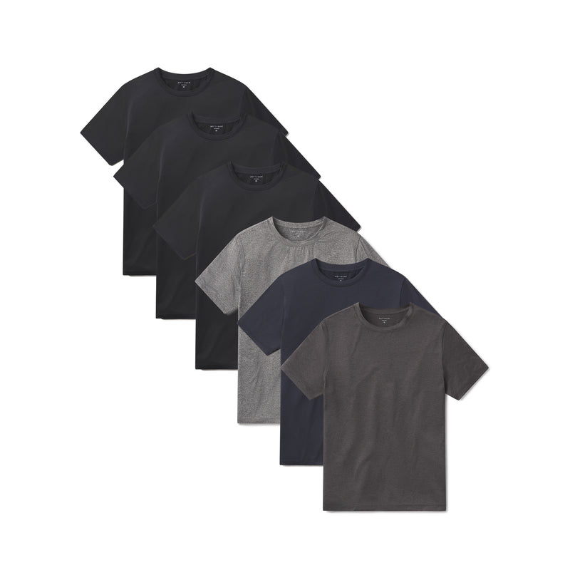  wearing Black Heather/Black Heather/Black Heather/Navy Heather/Charcoal Heather/Heather Gray Tech Tee 6-Pack tees