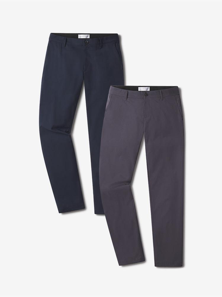  wearing Granite/Navy Slim Tech Pants 2-Pack