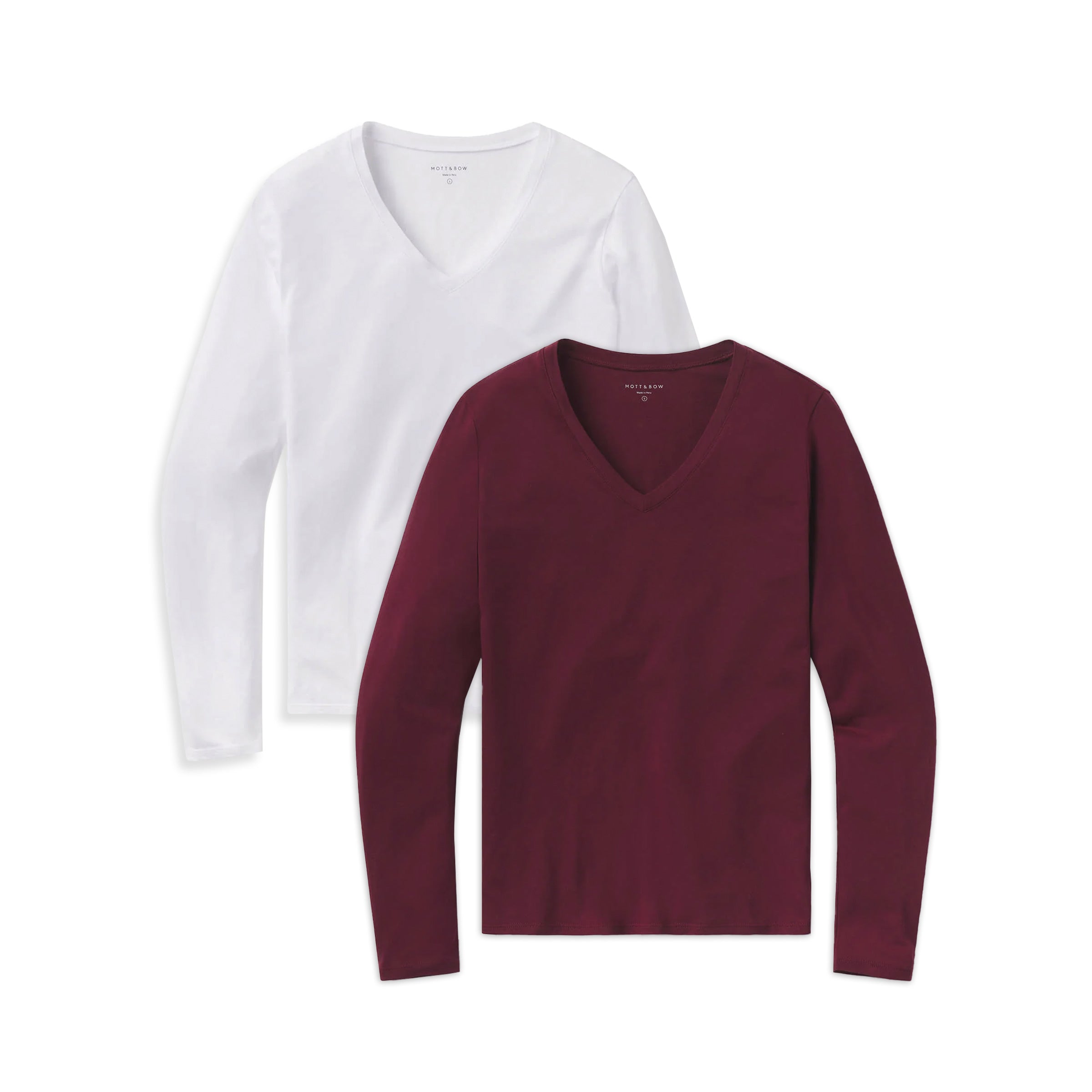 Women wearing Crimson/White Long Sleeve V-Neck Tee Marcy 2-Pack tees