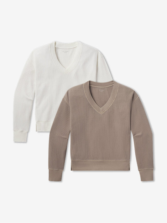 Vintage Waffle Tee 2-Pack Ivory/Vintage Mahogany V-Neck sweats