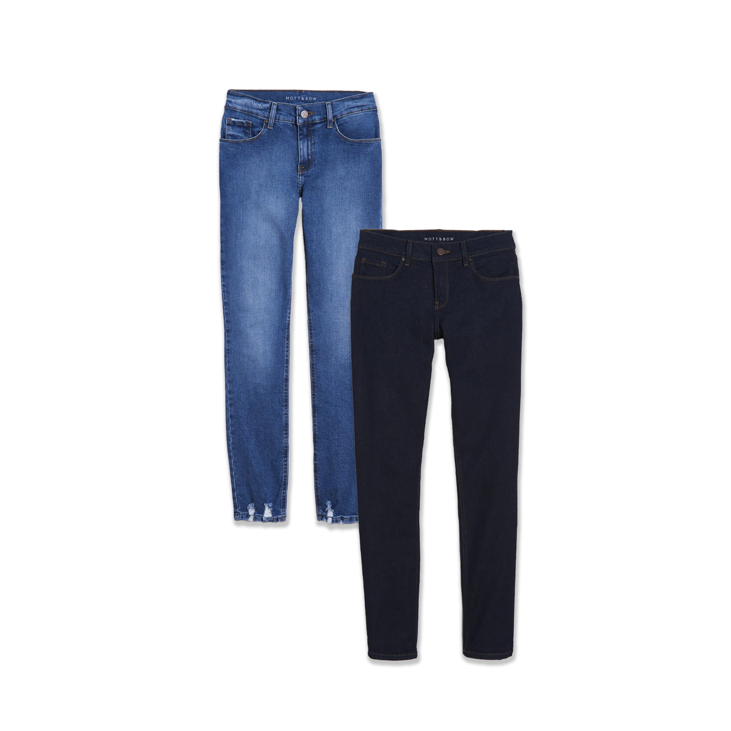 Women wearing Light/Medium Blue / Dark Blue Slim Straight Travel Stretch Jeans 2-Pack jeans