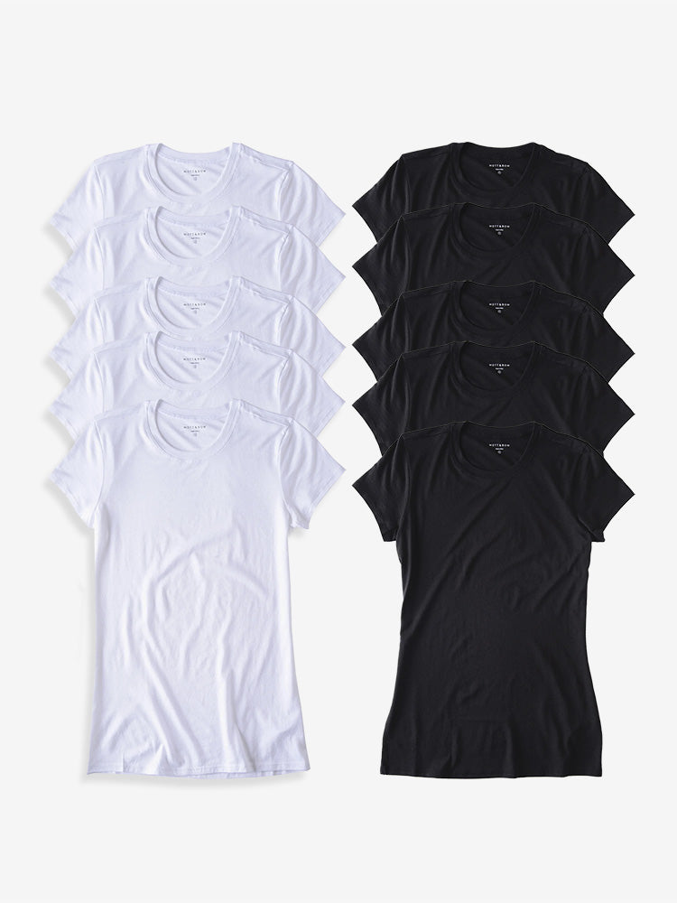 Women wearing White/Black Fitted Crew Marcy 10-Pack