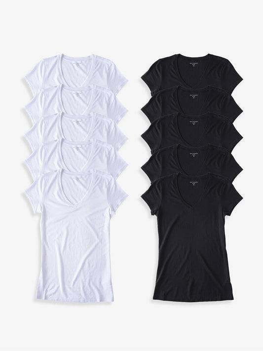 Fitted V-Neck Marcy 10-Pack White/Black bdl10_women_vneck_tee tees