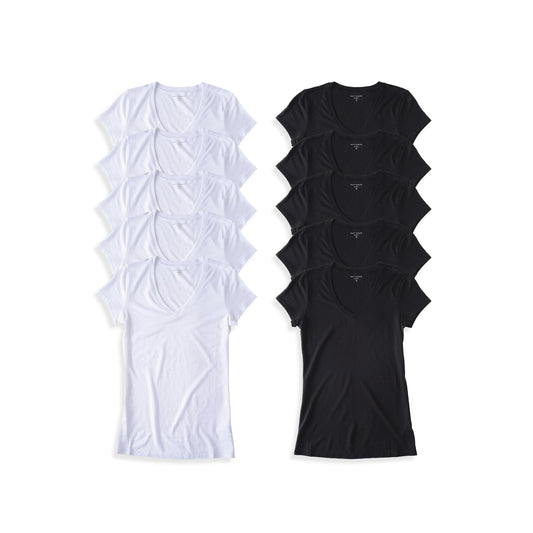 Fitted V-Neck Marcy 10-Pack White/Black bdl10_women_vneck_tee tees